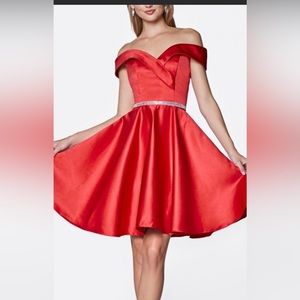 Off shoulder, RED short formal dress for any special occasion.
